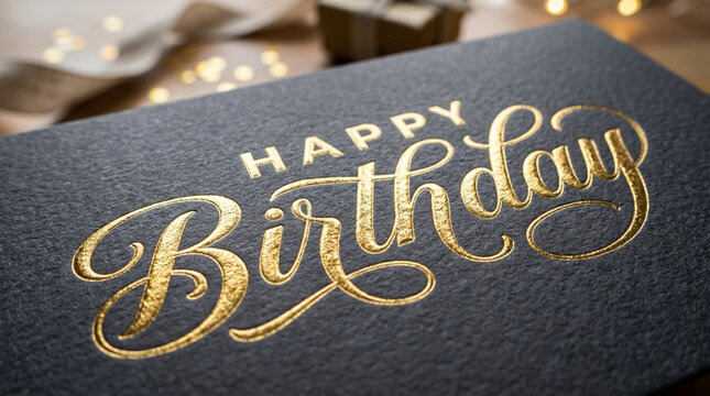 Elegant Happy Birthday Card with Gold Foil Text on Dark Textured Paper