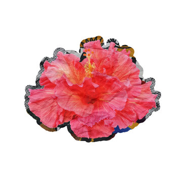 Template Halftone Flower Collage Art Element Isolated on a Transparent Background