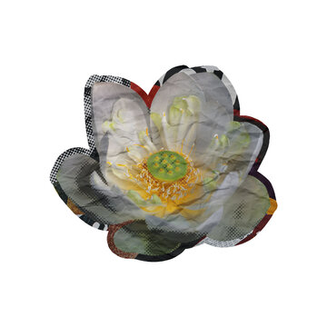 Template Halftone Flower Collage Art Element Isolated on a Transparent Background