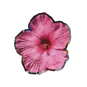 Template Halftone Flower Collage Art Element Isolated on a Transparent Background