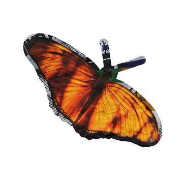 Template Halftone Butterfly Collage Art Element Isolated on a Transparent Background