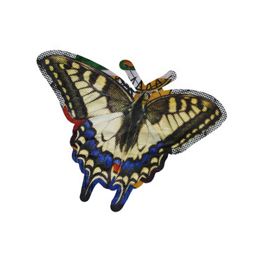 Template Halftone Butterfly Collage Art Element Isolated on a Transparent Background
