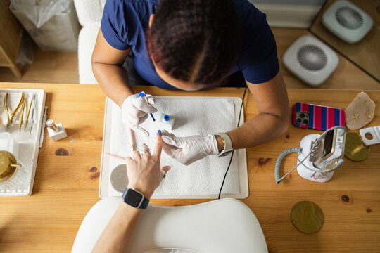 Close-up overhead view of professional manicure
