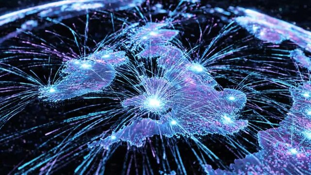 Abstract digital map of the UK with glowing light connections showcasing network technology.
