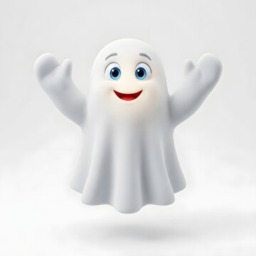 Adorable cartoon ghost character with outstretched arms on a white background