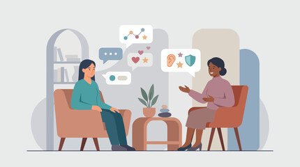 Fototapeta premium Therapist Patient Conversation Sharing Emotions Supportive Session