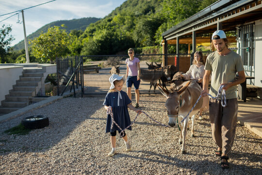 Family at a donkey farm