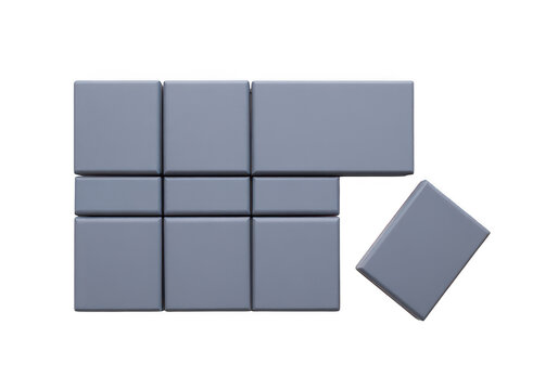 Grey rectangular blocks are arranged in a shifted grid... isolated on a transparent background