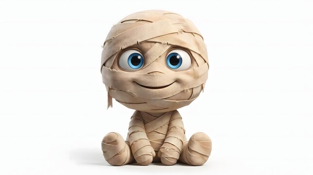 Charming cartoon mummy character with large eyes and a gentle expression