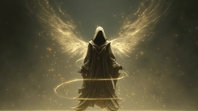 Golden Robed Angel Glowing in Warm Divine Light