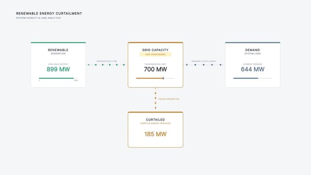 Visualizing renewable energy generation, grid capacity, and power demand, presenting the calculated curtailment within an energy management system