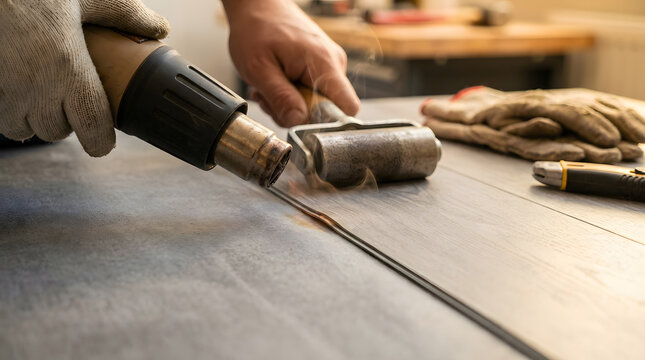 professional vinyl flooring installation techniques | heat gun for softening vinyl floor planks | diy home renovation floor repair tools | industrial heat tool for flooring construction