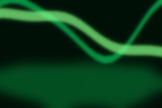 Abstract dark background, with soft glowing, green wavy light, trails and a, blurred green shape, at the bottom, creating a mysterious atmosphere