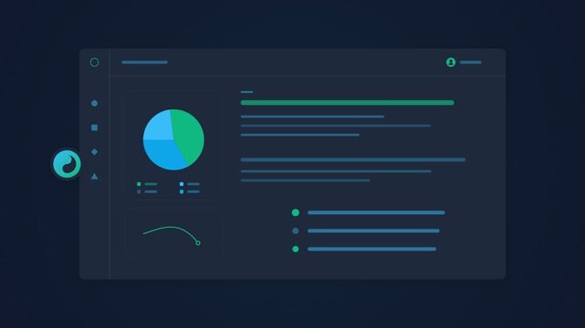 Dashboard data analytics interface with animated pie chart and line graphs