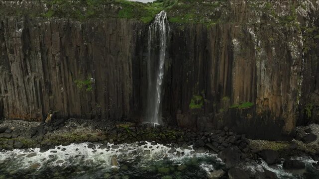 Kilt Rock Waterfall close up cloudy day Isle of Skye