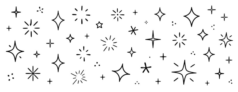 Hand Drawn Sparkle and Star Burst Elements Vector Collection for Magic Decoration