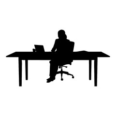 Fototapeta premium Silhouette of person working at desk with laptop and notebook isolated on transparent background, Vector