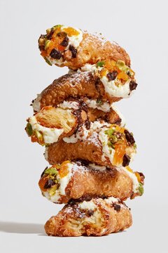 Sicilian Cannoli Leaning Stack on White Background
