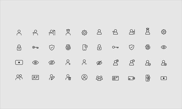 User account line icon set. Profile, login, admin, settings, security minimal vector illustrations.
