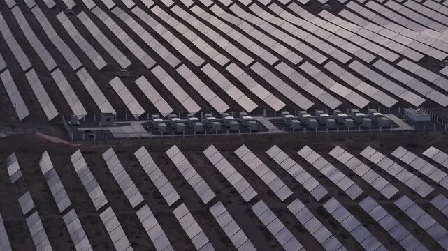 Aerial View of Utility-Scale Solar Farm with Battery Energy Storage System in Arid Desert
