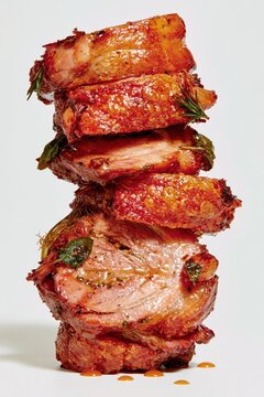 Roasted Porchetta Sculptural Column on White Background