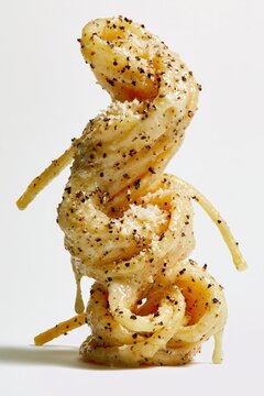 Cacio e Pepe Close Up Stack on White Background
