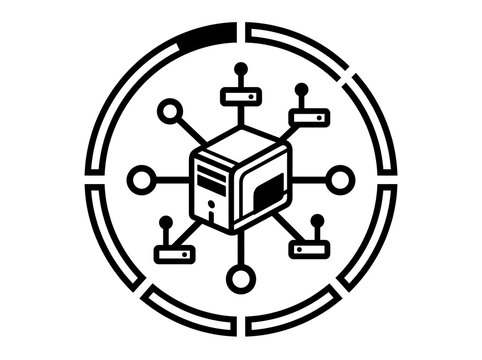 Network server icon with connected devices in circle
