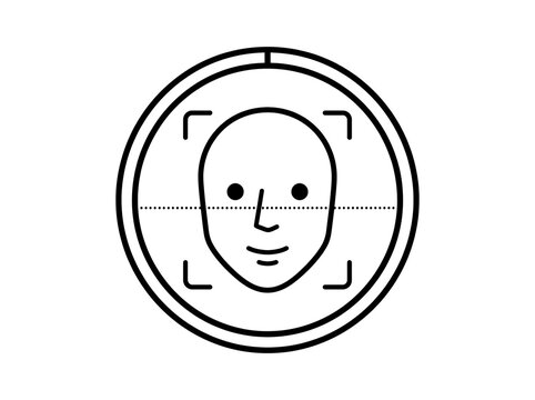 Smiley face in circular frame with scanning lines