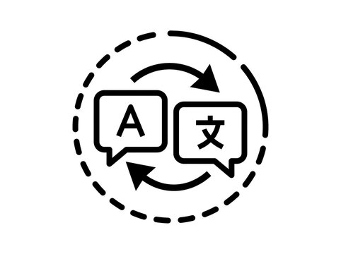 Language translation communication icon with speech bubbles