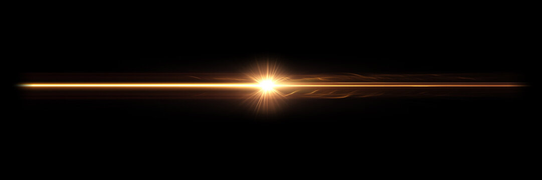 Thin golden anamorphic lens flare light streak isolated with anamorphic isolated abstract cinematic horizontal background lighting luminous brilliant intensity precision