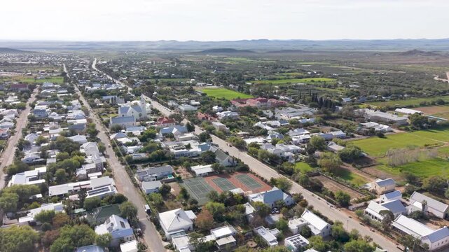 Aerial view of small Karoo town in South Africa, Prince Albert