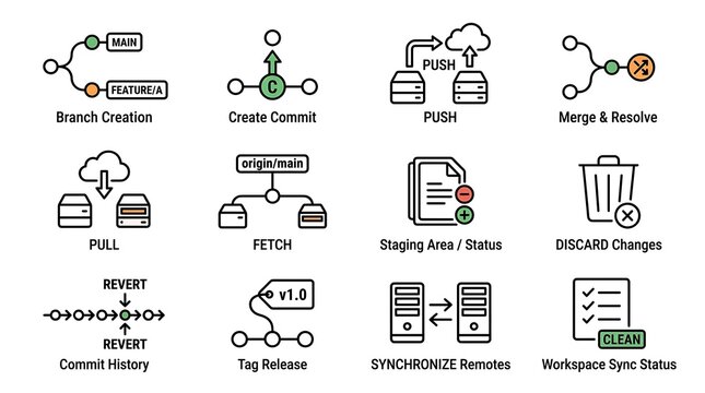 Software Development Git Workflow and Version Control Icons