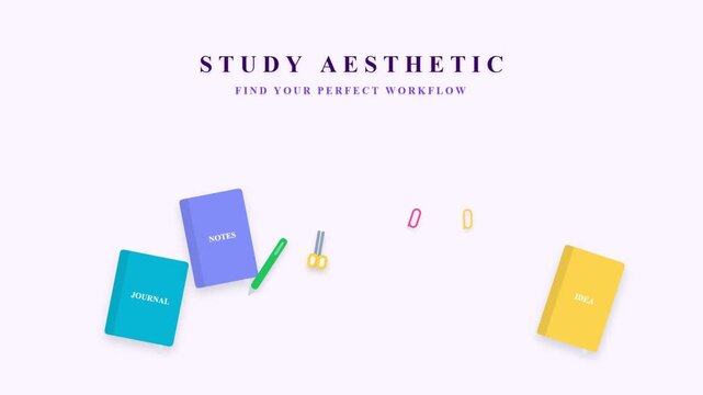 Study aesthetic stationery set with colorful notebooks and school supplies