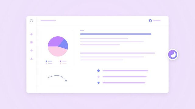 Business data dashboard interface with animated pie chart and line graph