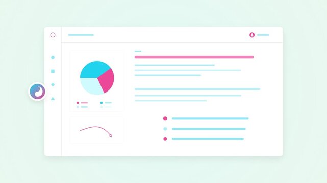 Data dashboard interface with animated pie chart and financial trend analysis
