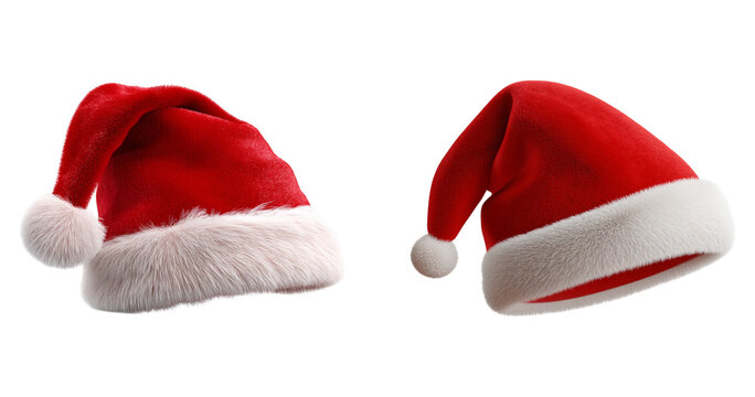 Set collection of red santa claus christmas hat seasonal design pattern isolated transparent background
