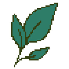 Fototapeta premium Green leaf botanical pixel art handdrawn nature plant