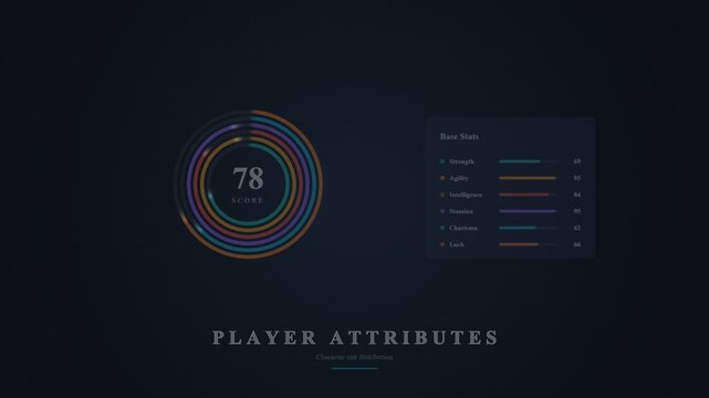 Player attributes interface with circular progress bar and statistical data
