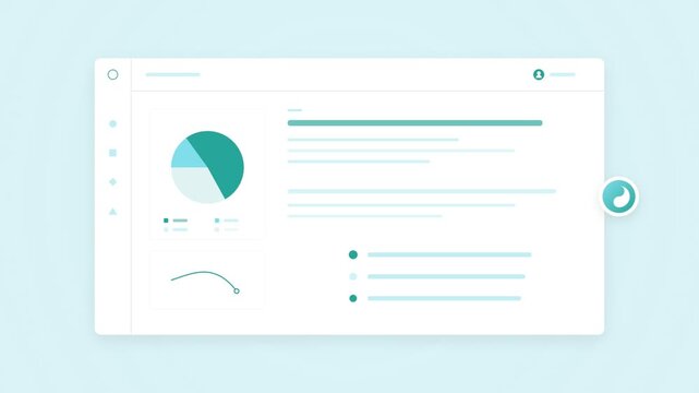 Data dashboard interface with animated pie chart and financial trend analysis