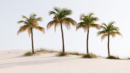 Fototapeta premium The Palm Trees on a Sunny Beach Dune Landscape Under Bright Skies