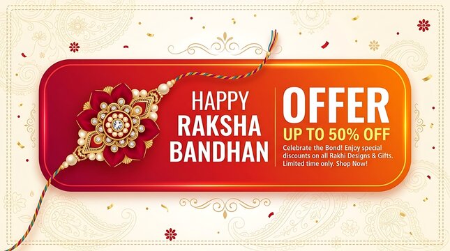 Happy raksha bandhan festival sale banner with traditional rakhi design and discount offer