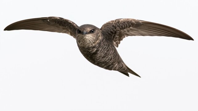 The Bird in Full Flight Captured Against a Clean White Sky Background