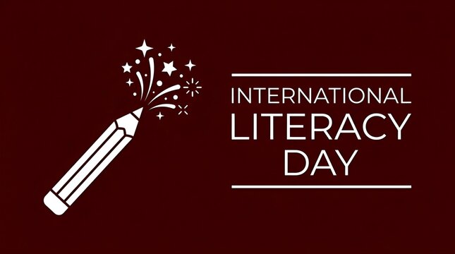 International literacy day vector illustration with pencil sparkle effect
