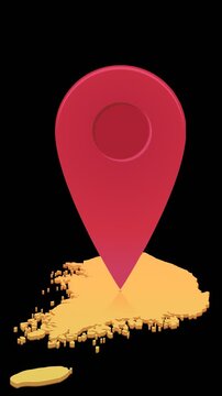 Animated location pin mark on South Korea map representing travel destination, navigation, geotargeting, and tourism. Chroma key green screen with alpha channel. (loopable)