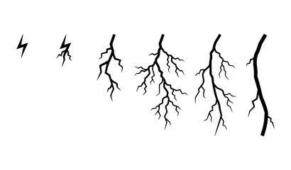 Obraz premium Minimalist lightning strike sequence vector illustration featuring flat black weather diagram symbols and natural phenomenon icons