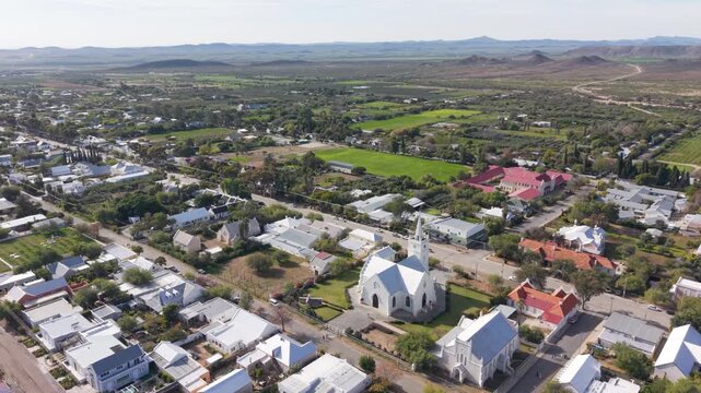 Aerial view of small Karoo town in South Africa, Prince Albert