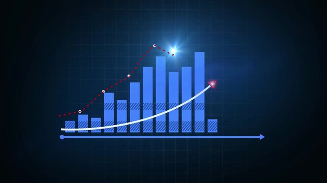 business graph with arrow animation, Business Infographic bar animation, trading bar chart graph going up line. stock market business Profit concept, Business Success growth trending graph animation.