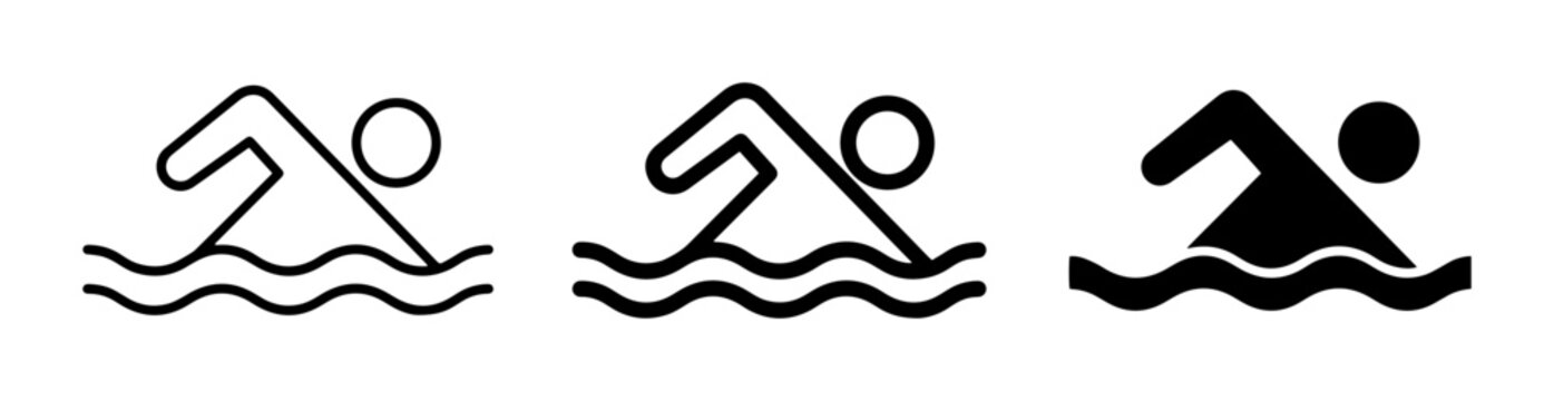 Swimming Icons Set, Water Sport Symbols, Pool Activity Graphics, Aquatic Recreation Vector Art