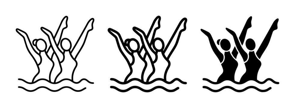 Synchronized Swimming Icons, Artistic Water Ballet Figures, Aquatic Sport Silhouettes