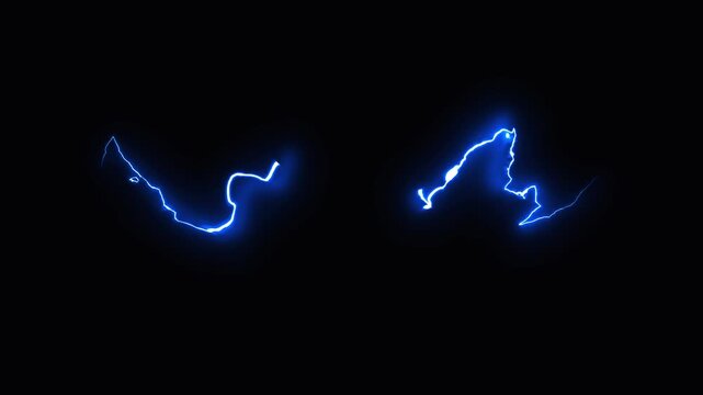 Animation Lightning effect spark voltage electric, thunderstorm Light, shockwave flash FX anime blast energy motion graphics overlay on black background. 4K